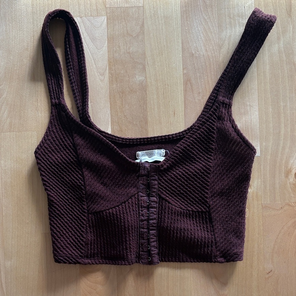Urban Outfitters Crochet-Textured Scoop Neck Crop Top - Deep Plum